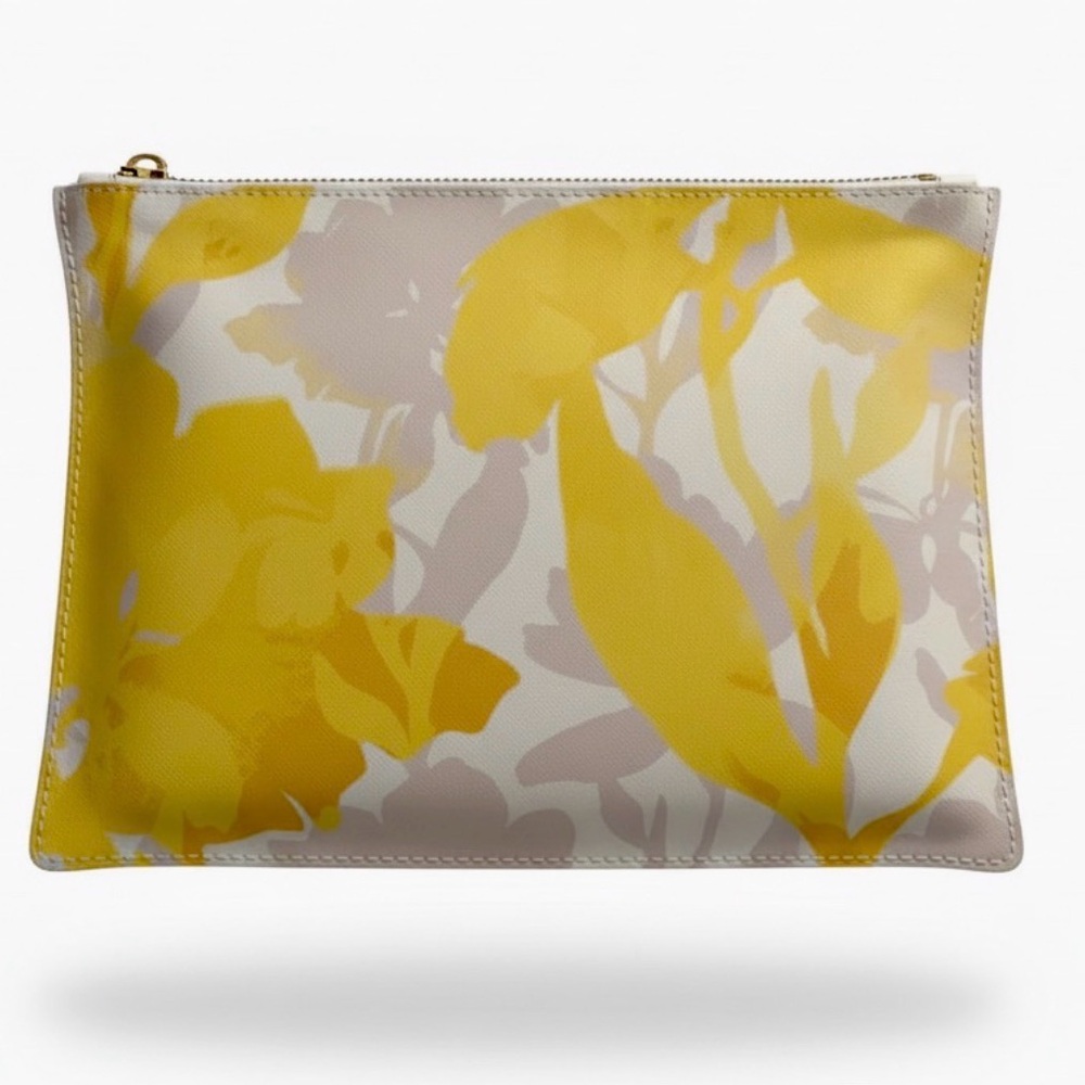 NWT Banana Republic double pockets yellow flowers snake skin patterns clutch